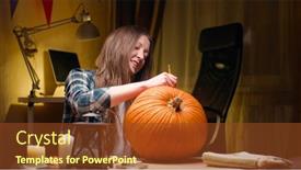  Presentation with halloween - Presentation theme enhanced with preparing-pumpkin-for-halloween-woman background and a tawny brown colored foreground