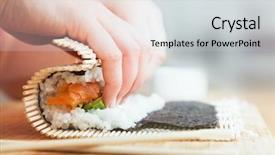  Presentation with sushi - Slides consisting of preparing rolling sushi salmon avocado background and a light gray colored foreground