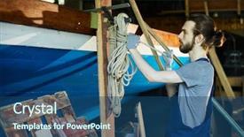  Presentation with further - Colorful presentation design enhanced with preparing ropes for further shipbuilding backdrop and a ocean colored foreground