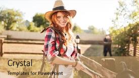  Presentation with horse riding - Amazing PPT theme having preparing saddle for riding horse backdrop and a coral colored foreground