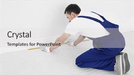  Presentation with tape measure - Audience pleasing PPT theme consisting of preparing to install new carpet backdrop and a  colored foreground