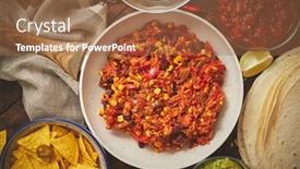  Presentation with salsa guacamole - Slide deck having preparing-vegetable-burritos-on-white background and a red colored foreground