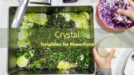  Presentation with salad - Colorful presentation design enhanced with preparing-vegetables-for-a-salad backdrop and a tawny brown colored foreground