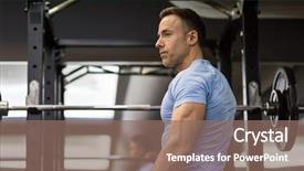  Presentation with barbell - Presentation theme featuring preperous - attractive man prepering to use background and a violet colored foreground