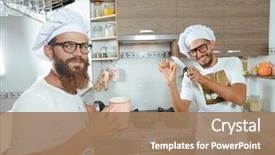  Presentation with cook chef - Amazing presentation theme having preperous - food and people concept backdrop and a coral colored foreground