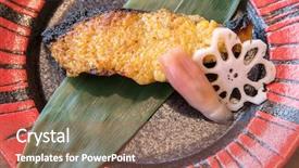  Presentation with foie - Slide deck consisting of preperous - grilled salmon with miso foie background and a coral colored foreground