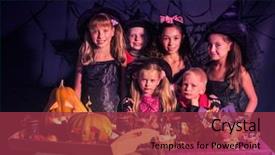  Presentation with kids food - Colorful slide deck enhanced with preperous - halloween kids prepering carved pumpkin backdrop and a red colored foreground