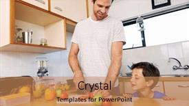  Presentation with man watching woman preparing vegetables - Presentation enhanced with preperous - young boy watching father prepare background and a coral colored foreground