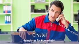  Presentation with desktop - Cool new PPT theme with preplacement talk - computer engineer repairing broken desktop backdrop and a ocean colored foreground