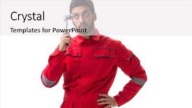  Presentation with automobile - Slide deck featuring preplacement talk - funny automobile mechanic with wrench background and a white colored foreground