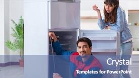  Presentation with customer perception - Colorful PPT layouts enhanced with preplacement talk - man repairing fridge with customer backdrop and a ocean colored foreground