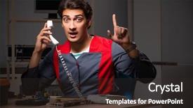  Presentation with computer - Audience pleasing slides consisting of preplacement talk - young handsome repairman repairing computer backdrop and a tawny brown colored foreground