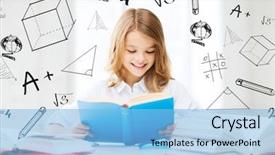  Presentation with girl reading - Slides having prescholar - education and school concept background and a light blue colored foreground