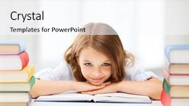  Presentation with many books - Theme enhanced with prescholar - education and school concept background and a cool aqua colored foreground