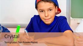  Presentation with educational - Presentation with prescholar - portrait of a schoolboy studying background and a  colored foreground