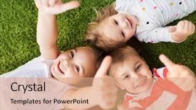  Presentation with happy kids - Colorful PPT theme enhanced with preschool - childhood leisure and family concept backdrop and a coral colored foreground