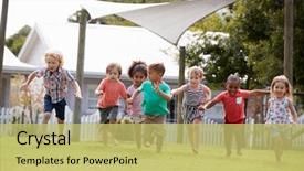  Presentation with school children - Colorful slides enhanced with preschool - children at montessori school having backdrop and a yellow colored foreground