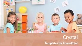  Presentation with children painting - PPT theme having preschool - cute children painting at table background and a coral colored foreground