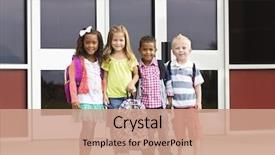  Presentation with diverse kids - Presentation theme featuring preschool - diverse group of kids going background and a coral colored foreground