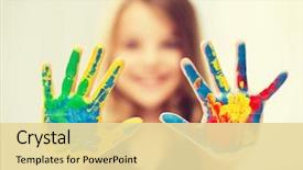  Presentation with art - Colorful presentation enhanced with preschool - education school art and painitng backdrop and a blonde colored foreground