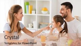  Presentation with preschool family - Beautiful slide deck featuring preschool - family eating and people concept backdrop and a coral colored foreground