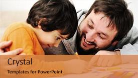  Presentation with preschool - Colorful PPT layouts enhanced with preschool - father and little boy backdrop and a gold colored foreground