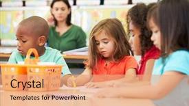  Presentation with elementary children - PPT theme enhanced with preschool - group of elementary age children background and a coral colored foreground