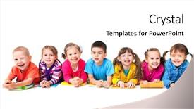  Presentation with floor - Theme enhanced with preschool - group of seven children are background and a white colored foreground