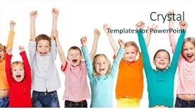  Presentation with children hands - Colorful PPT layouts enhanced with preschool - happiness group children with their backdrop and a cool aqua colored foreground