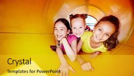  Presentation with happy image - Presentation design with preschool - image of happy little girls background and a gold colored foreground