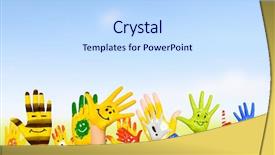  Presentation with colorful hands - Beautiful slide deck featuring preschool - image of human hands backdrop and a sky blue colored foreground