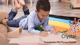  Presentation with american graduation african education - Presentation theme having preschool - little african-american boy drawing background and a coral colored foreground