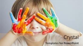  Presentation with colorful hands - Slide deck enhanced with preschool - little girl and boy hands background and a coral colored foreground