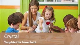  Presentation with children painting - Colorful presentation design enhanced with preschool - many children painting together backdrop and a coral colored foreground