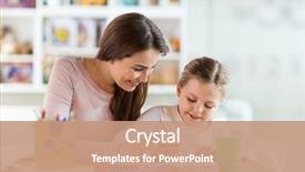  Presentation with childrens drawing - Colorful presentation theme enhanced with preschool - mother and daughter drawing backdrop and a coral colored foreground