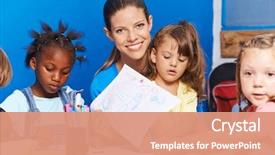  Presentation with nurse black children - PPT theme consisting of preschool - nursery teacher with many children background and a coral colored foreground