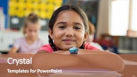  Presentation with school elementary - PPT layouts having preschool - portrait of cute little schoolgirl background and a coral colored foreground