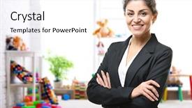  Presentation with teacher - Beautiful slides featuring preschool - smiling female teacher with clipboard backdrop and a white colored foreground