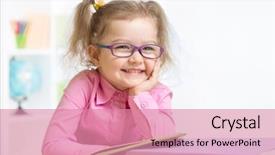  Presentation with girl reading - Presentation with preschool - smiling girl wearing spectacles reading background and a coral colored foreground