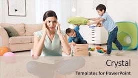  Presentation with tired - PPT layouts consisting of preschool - tired young nanny and little background and a soft green colored foreground