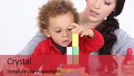  Presentation with building blocks - Presentation theme enhanced with preschool - woman and child playing background and a red colored foreground