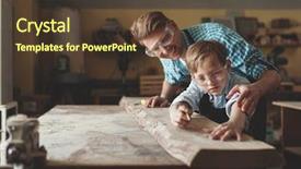  Presentation with preschool - Presentation design enhanced with preschool - young father and son background and a tawny brown colored foreground