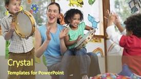  Presentation with young children playing - Slides consisting of preschool - young teacher with children playing background and a tawny brown colored foreground