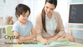  Presentation with teacher - Theme featuring preschool - young woman teacher and little background and a coral colored foreground