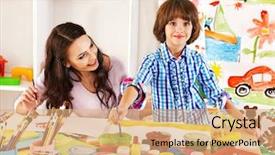  Presentation with school family - Cool new slides with preschool art - family with children painting backdrop and a coral colored foreground
