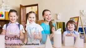  Presentation with children painting - PPT theme having preschool art - little children painting and playing background and a  colored foreground