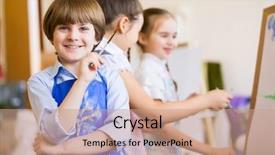  Presentation with children painting - Slides enhanced with preschool art - little children painting and playing background and a  colored foreground