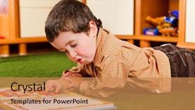  Presentation with children reading - Audience pleasing presentation design consisting of preschool boy reading a large backdrop and a coral colored foreground
