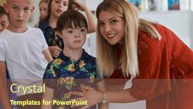  Presentation with wait - PPT theme consisting of preschool-children-wait-in-line background and a tawny brown colored foreground