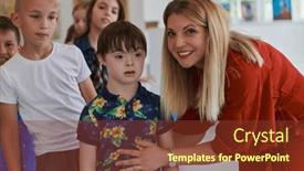  Presentation with wait - PPT layouts featuring preschool-children-wait-in-line background and a tawny brown colored foreground